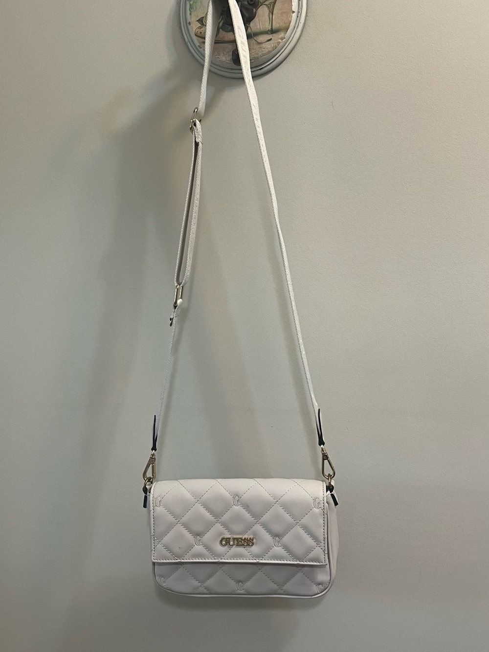 GUESS cream Quilted Crossbody Bag
